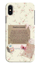 Hopeless Romantic iPhone X Hard Case Back Cover by Casekaro