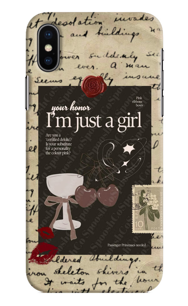 I am just a girl iPhone X Hard Case Back Cover by Casekaro