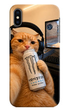 Gamer Cat Energy iPhone X Hard Case Back Cover by Casekaro