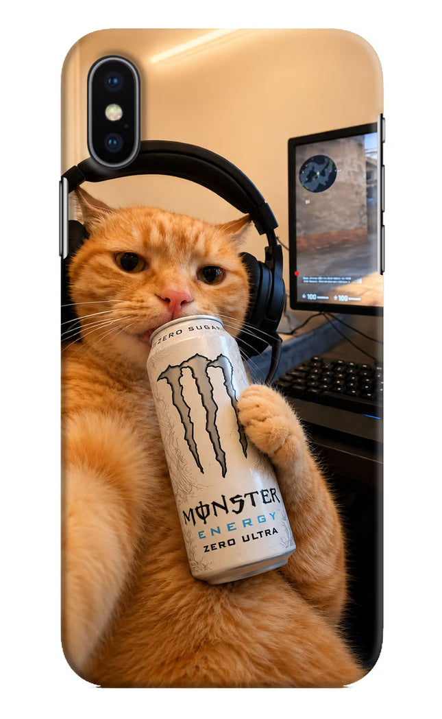 Gamer Cat Energy iPhone X Hard Case Back Cover by Casekaro