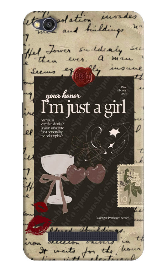 I am just a girl Redmi 4A Hard Case Back Cover by Casekaro