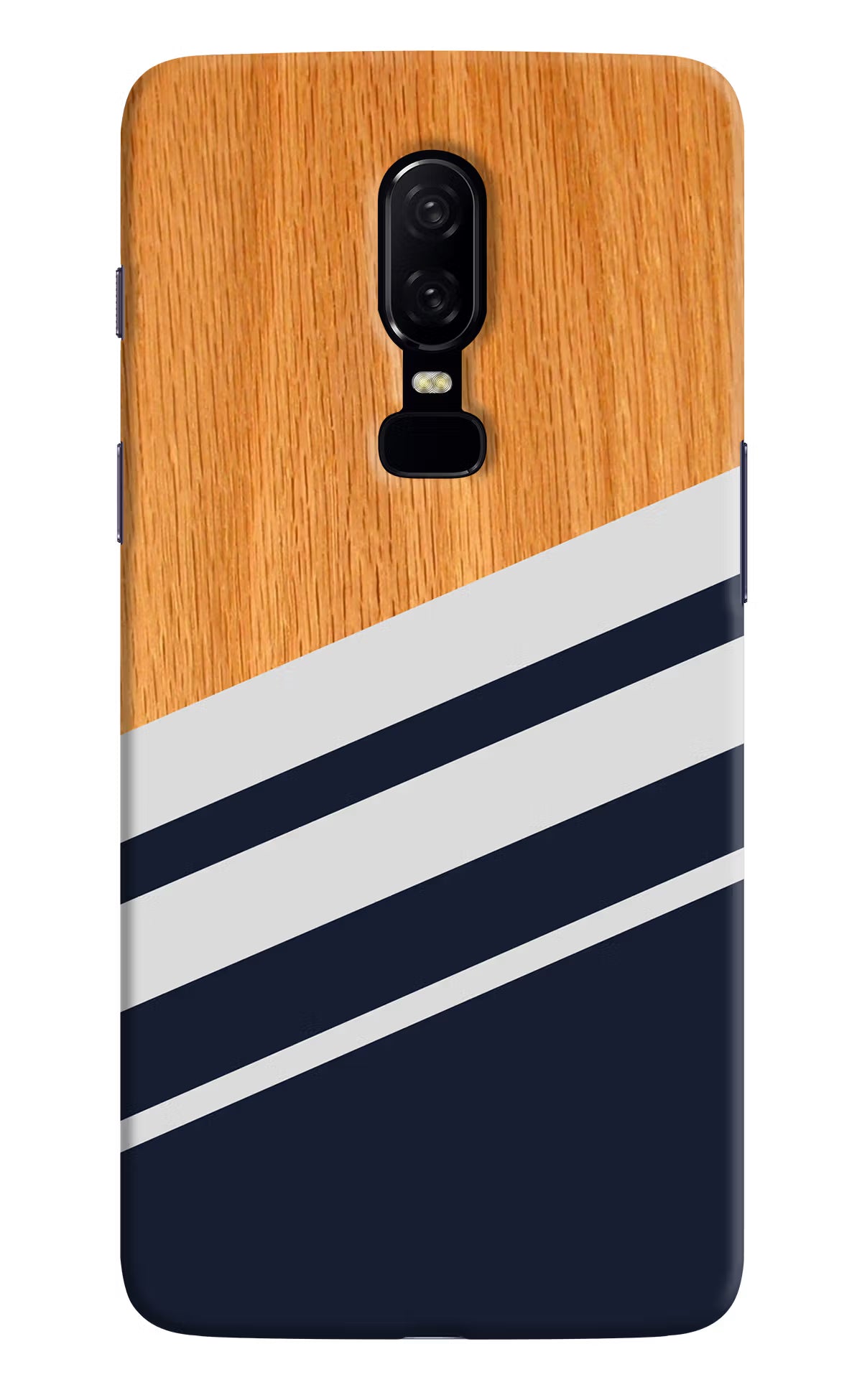 Blue and white wooden Oneplus 6 Hard Case Back Cover by Casekaro