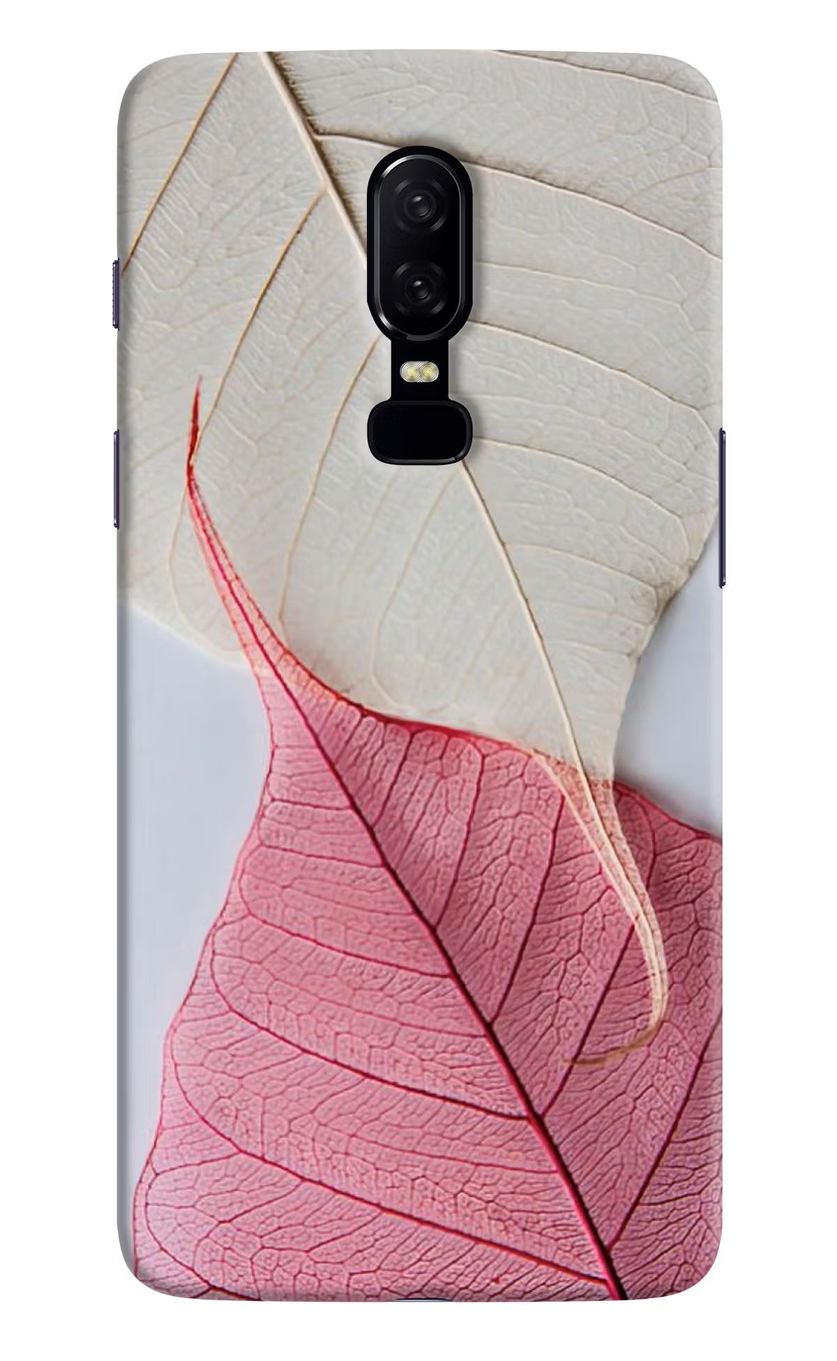 White Pink Leaf Oneplus 6 Hard Case Back Cover by Casekaro