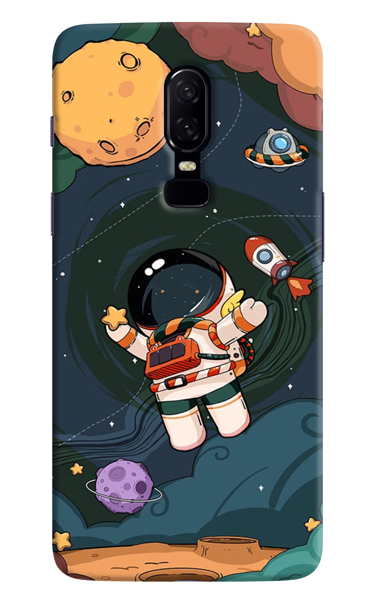 Cartoon Astronaut Oneplus 6 Hard Case Back Cover by Casekaro