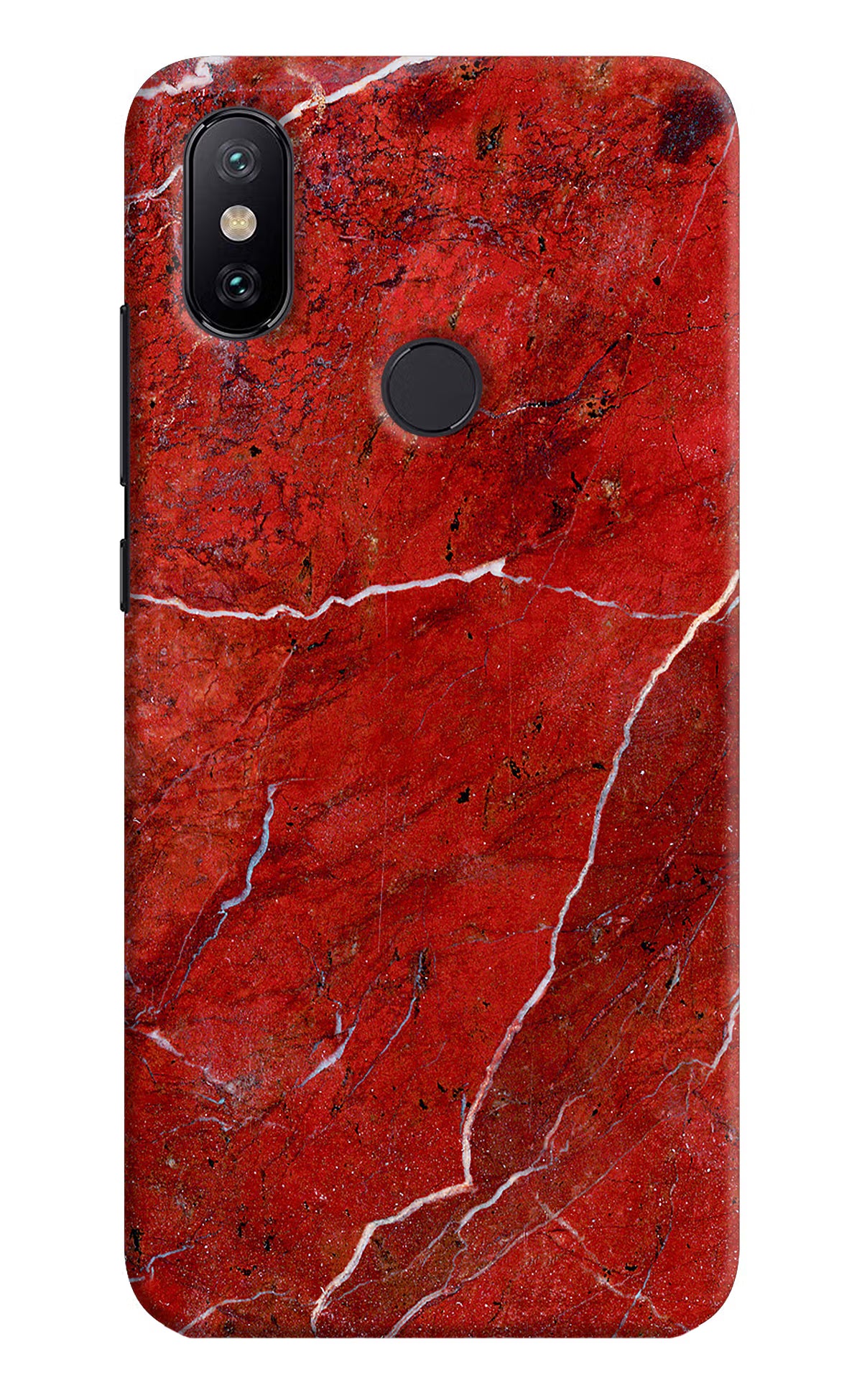Red Marble Design Mi A2 Hard Case Back Cover by Casekaro