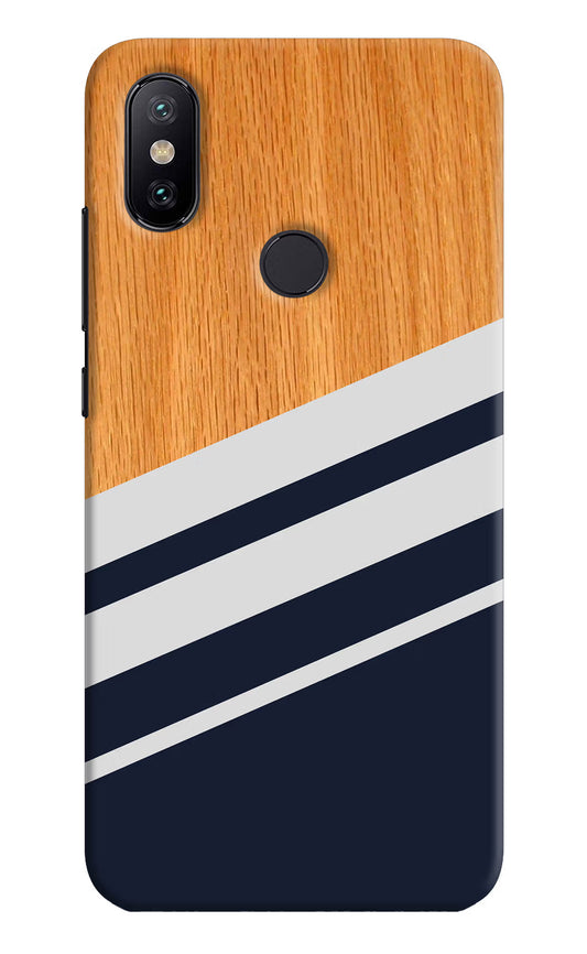 Blue and white wooden Mi A2 Hard Case Back Cover by Casekaro