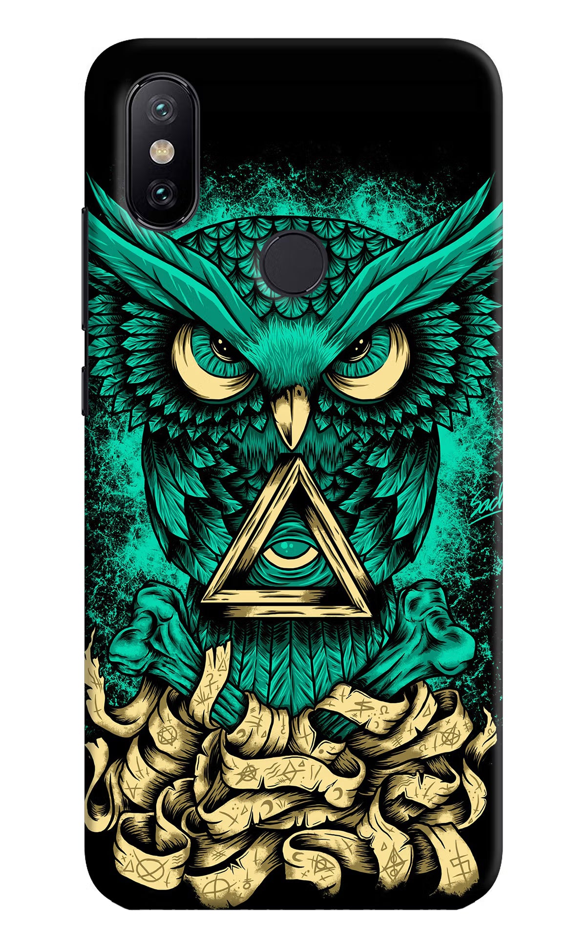 Green Owl Mi A2 Hard Case Back Cover by Casekaro