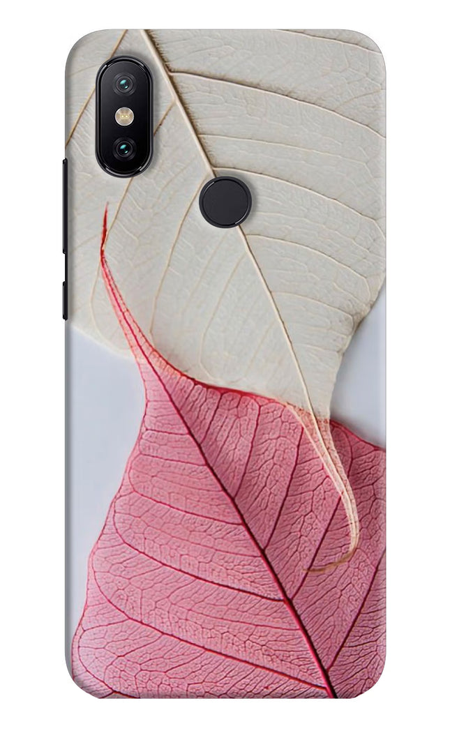 White Pink Leaf Mi A2 Hard Case Back Cover by Casekaro