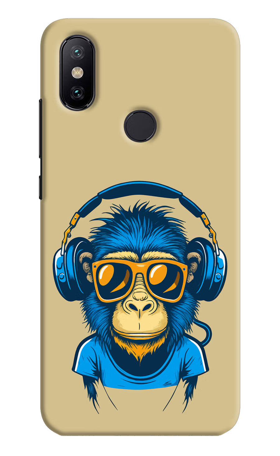 Monkey Headphone Mi A2 Back Cover, Hard case