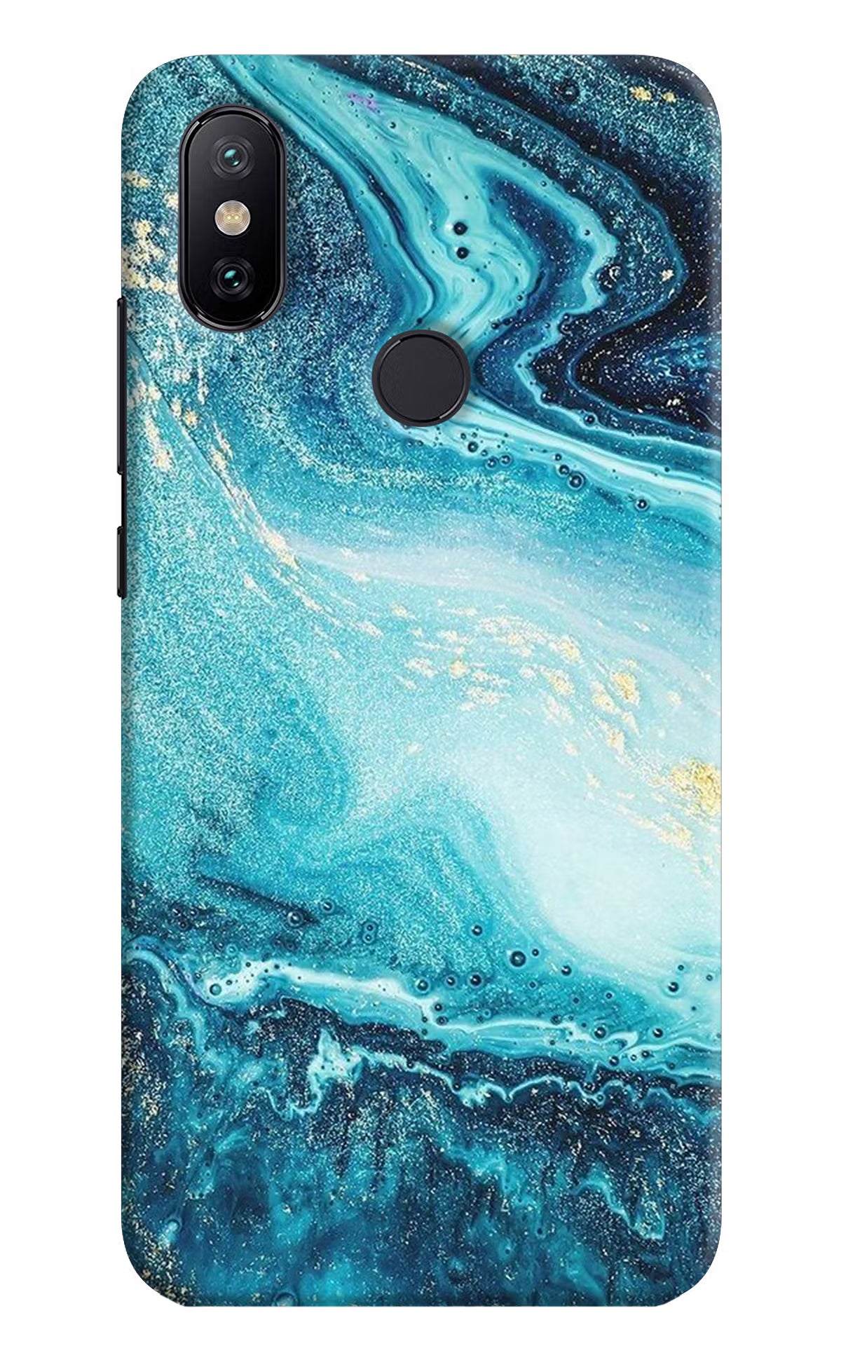 Blue Glitter Marble Mi A2 Hard Case Back Cover by Casekaro
