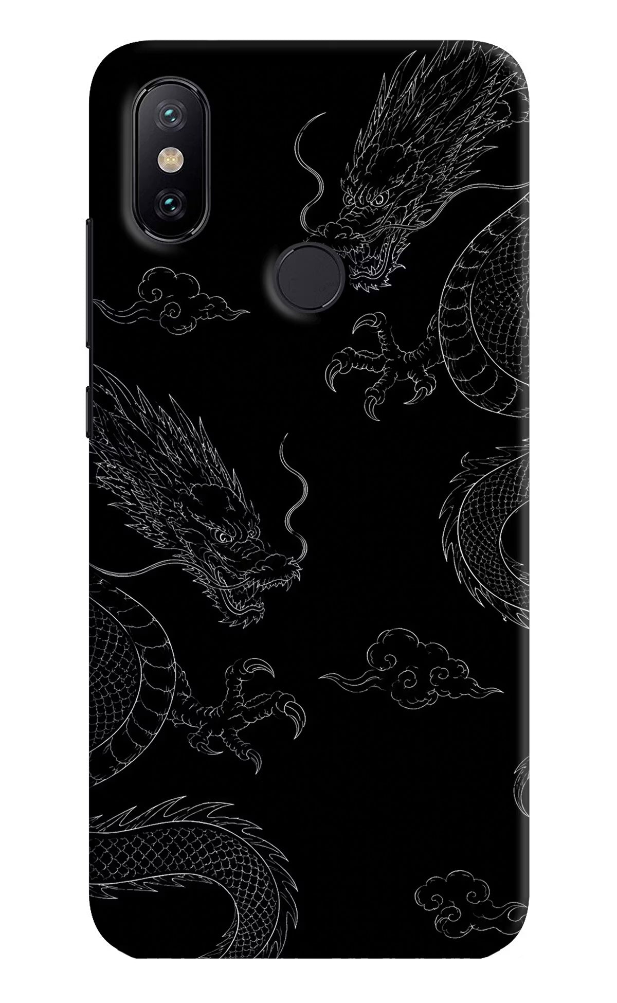 Twin Dragons Mi A2 Hard Case Back Cover by Casekaro