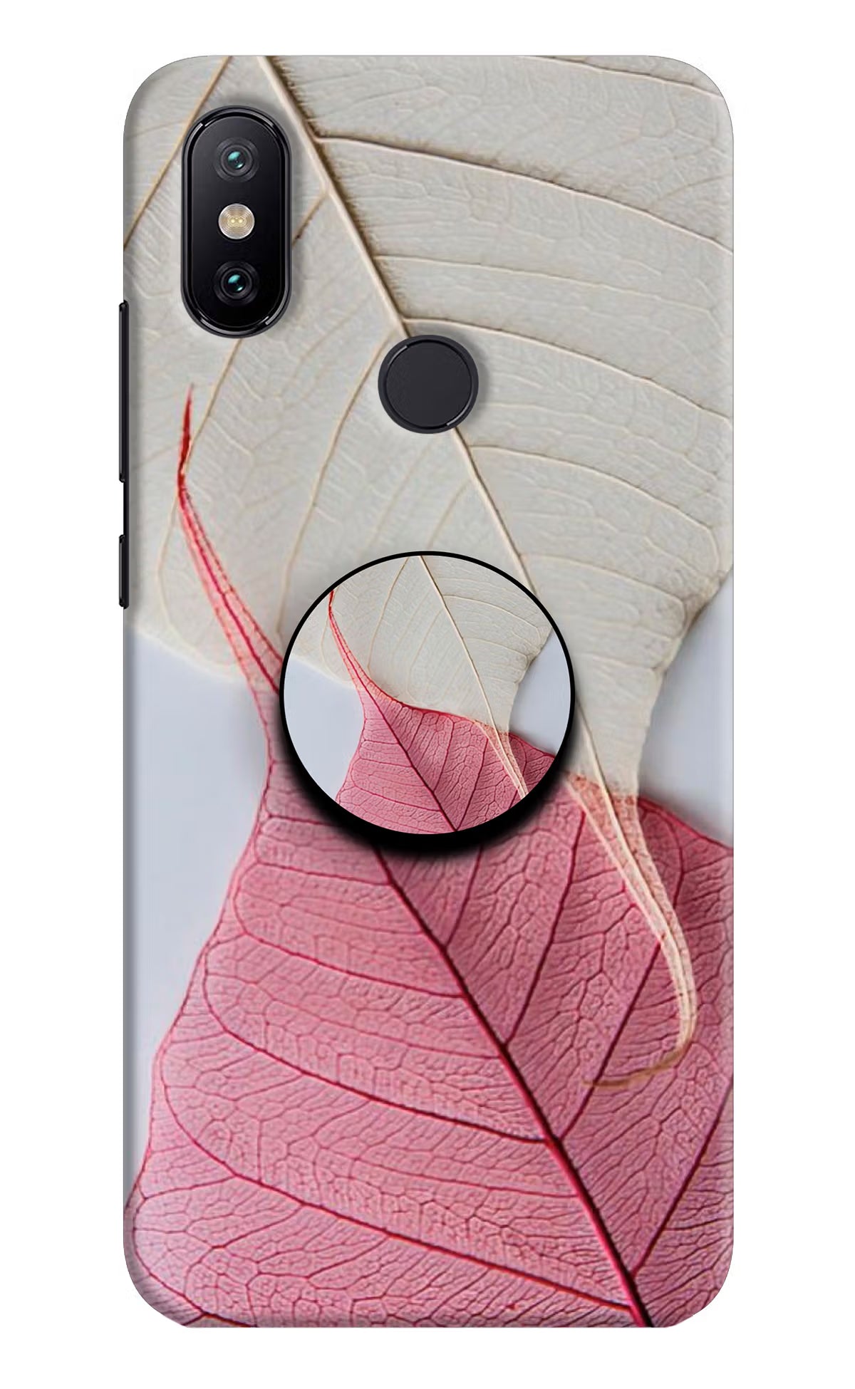 White Pink Leaf Mi A2 Pop Case by Casekaro