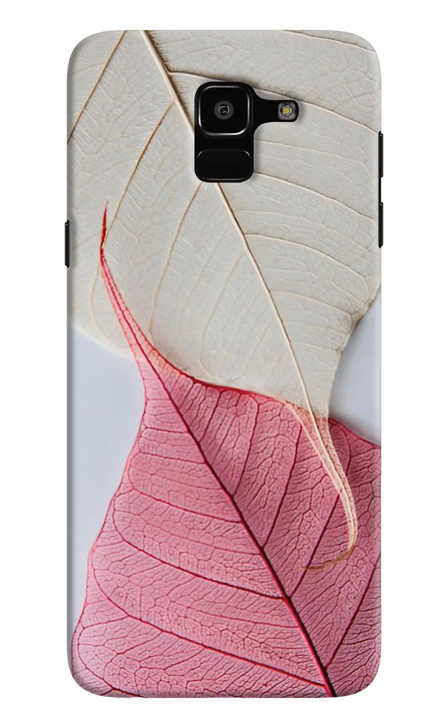 White Pink Leaf Samsung J6 Back Cover, Hard case
