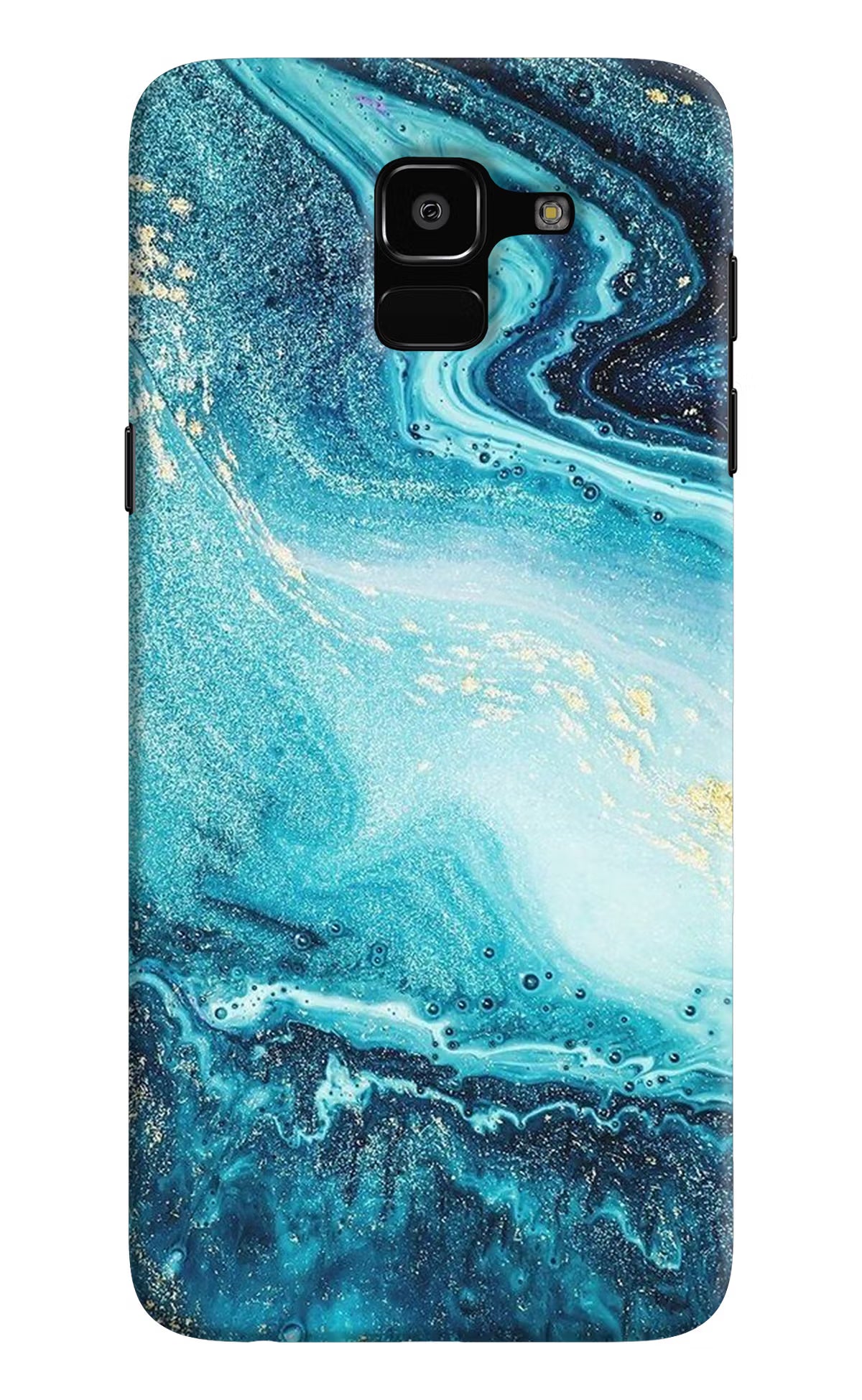Blue Glitter Marble Samsung J6 Hard Case Back Cover by Casekaro