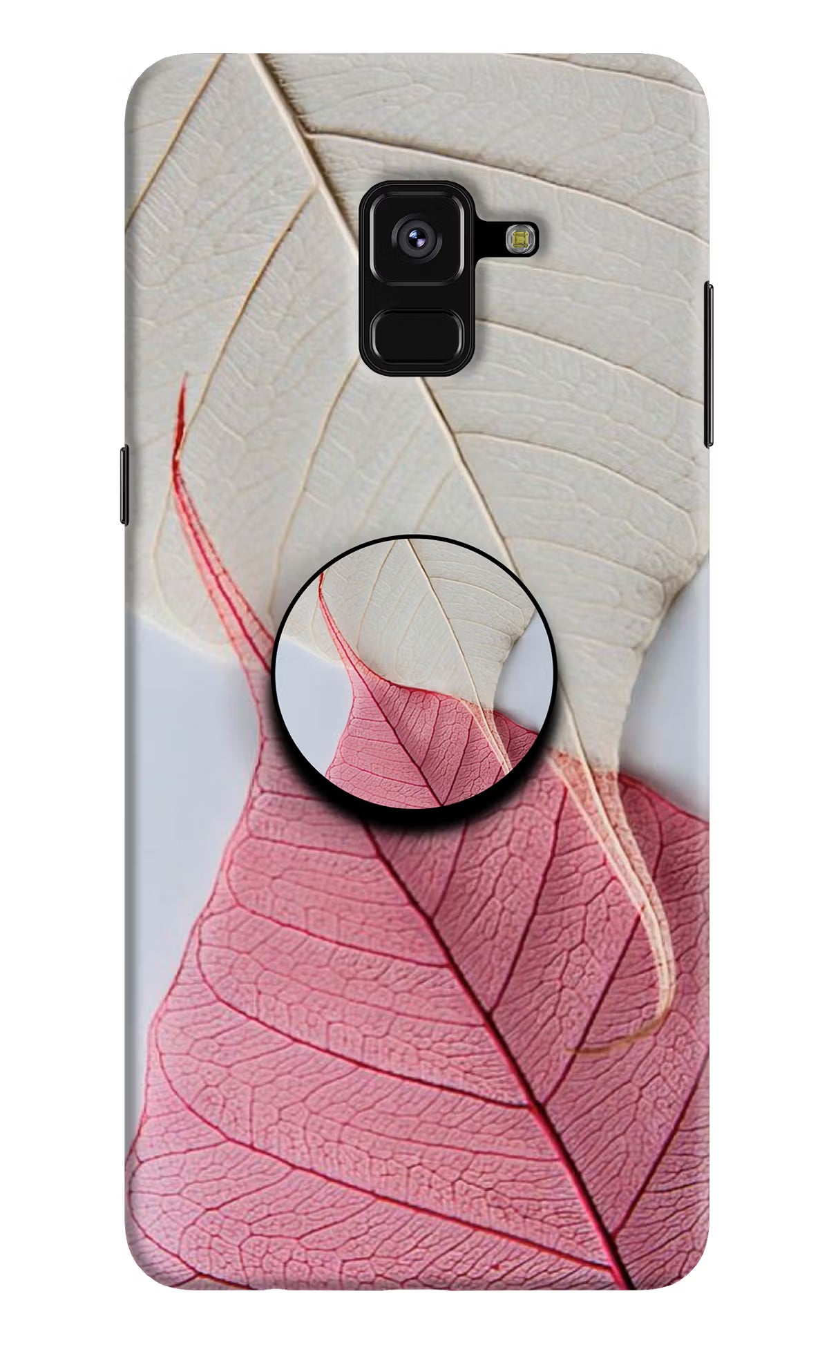 White Pink Leaf Samsung A8 plus Pop Case by Casekaro