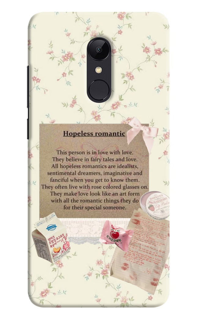 Hopeless Romantic Redmi 5 Hard Case Back Cover by Casekaro