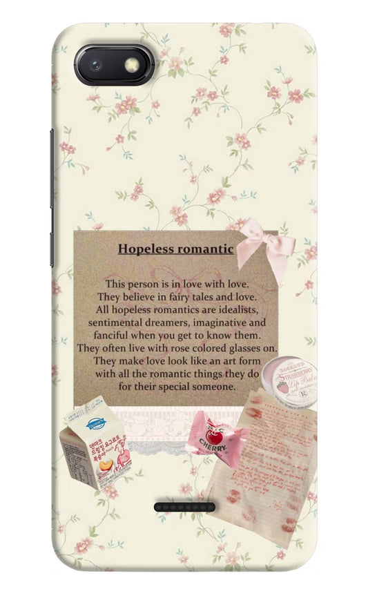 Hopeless Romantic Redmi 6A Hard Case Back Cover by Casekaro