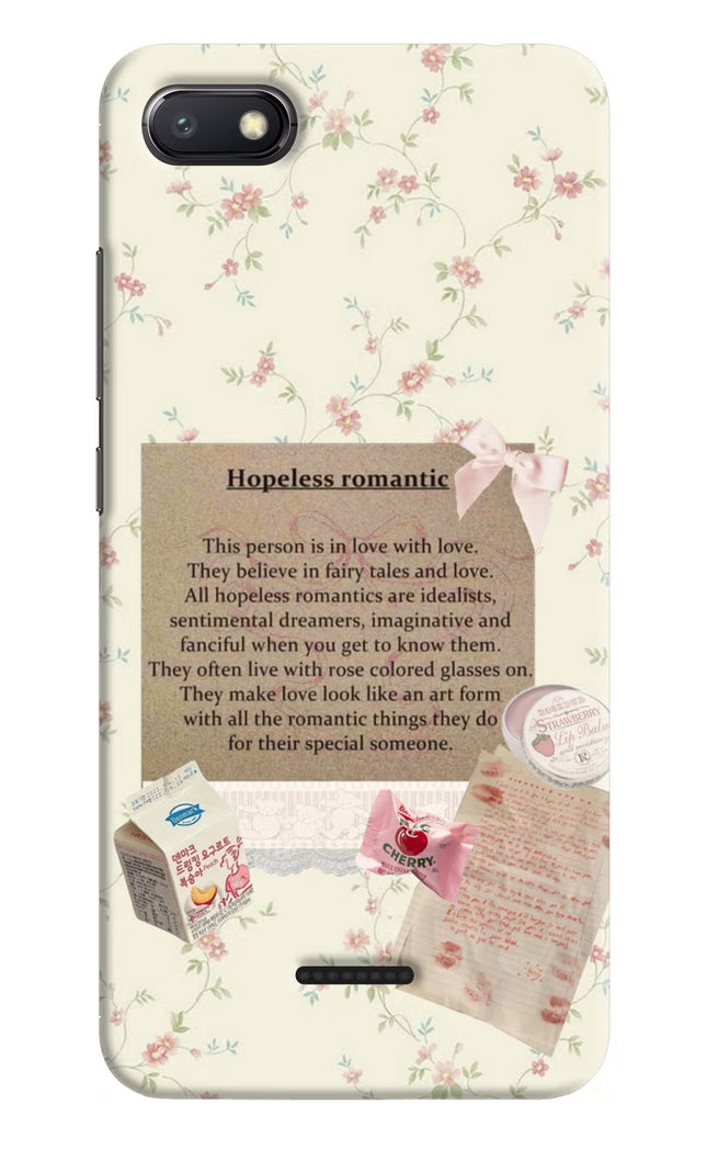 Hopeless Romantic Redmi 6A Hard Case Back Cover by Casekaro