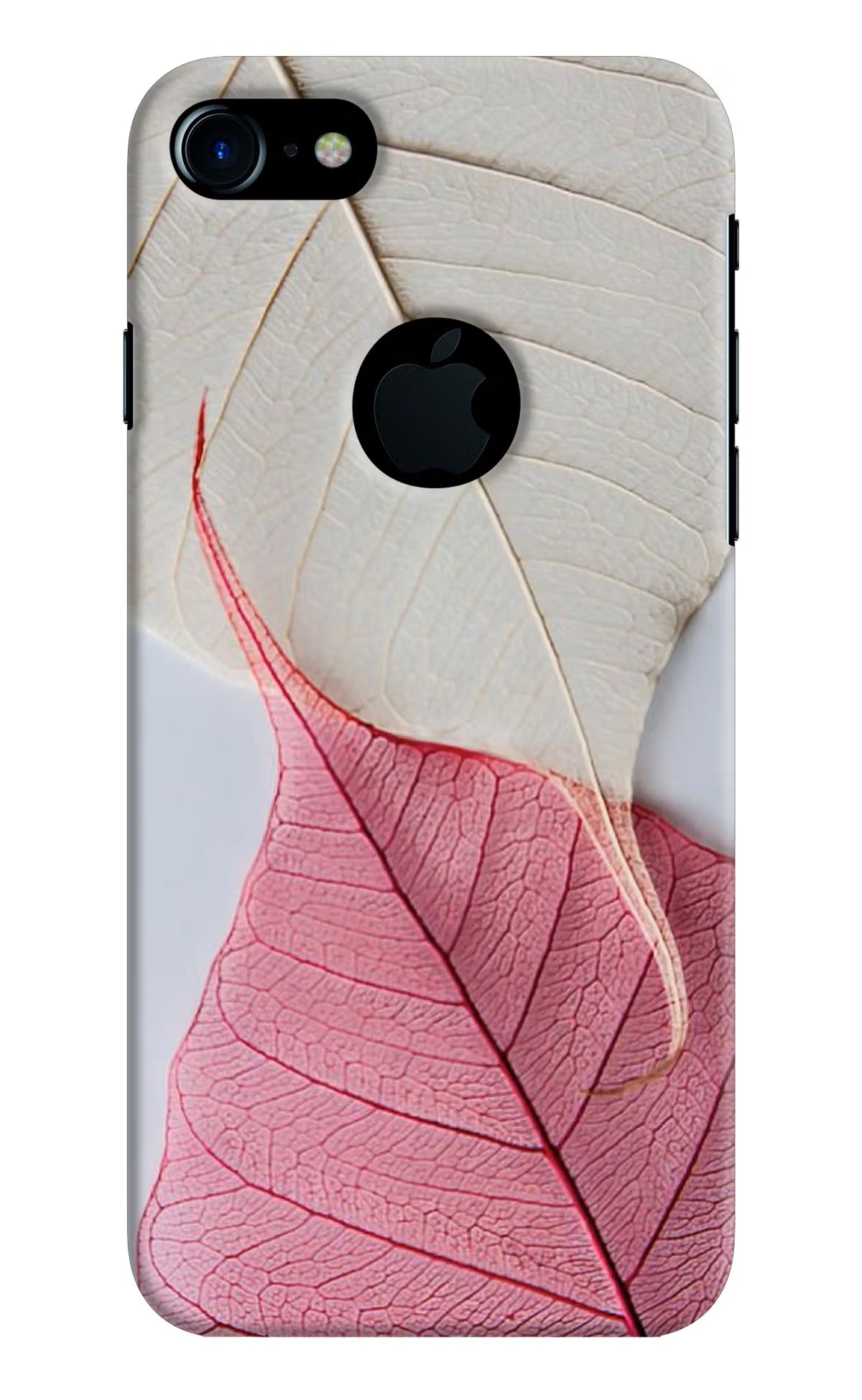 White Pink Leaf iPhone 7 Logocut Hard Case Back Cover by Casekaro