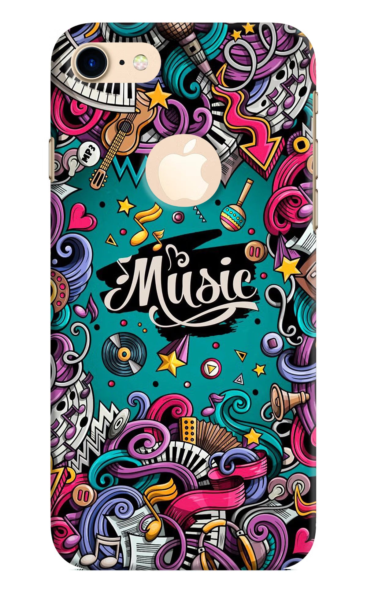 Music Graffiti iPhone 8 Logocut Hard Case Back Cover by Casekaro