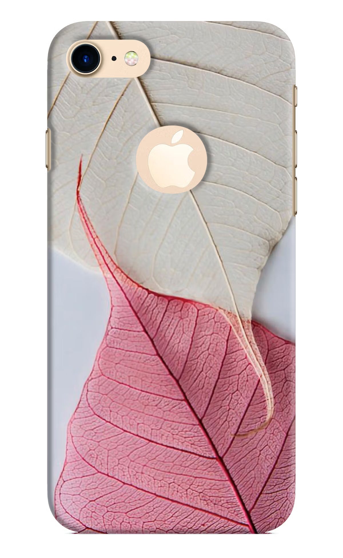 White Pink Leaf iPhone 8 Logocut Hard Case Back Cover by Casekaro
