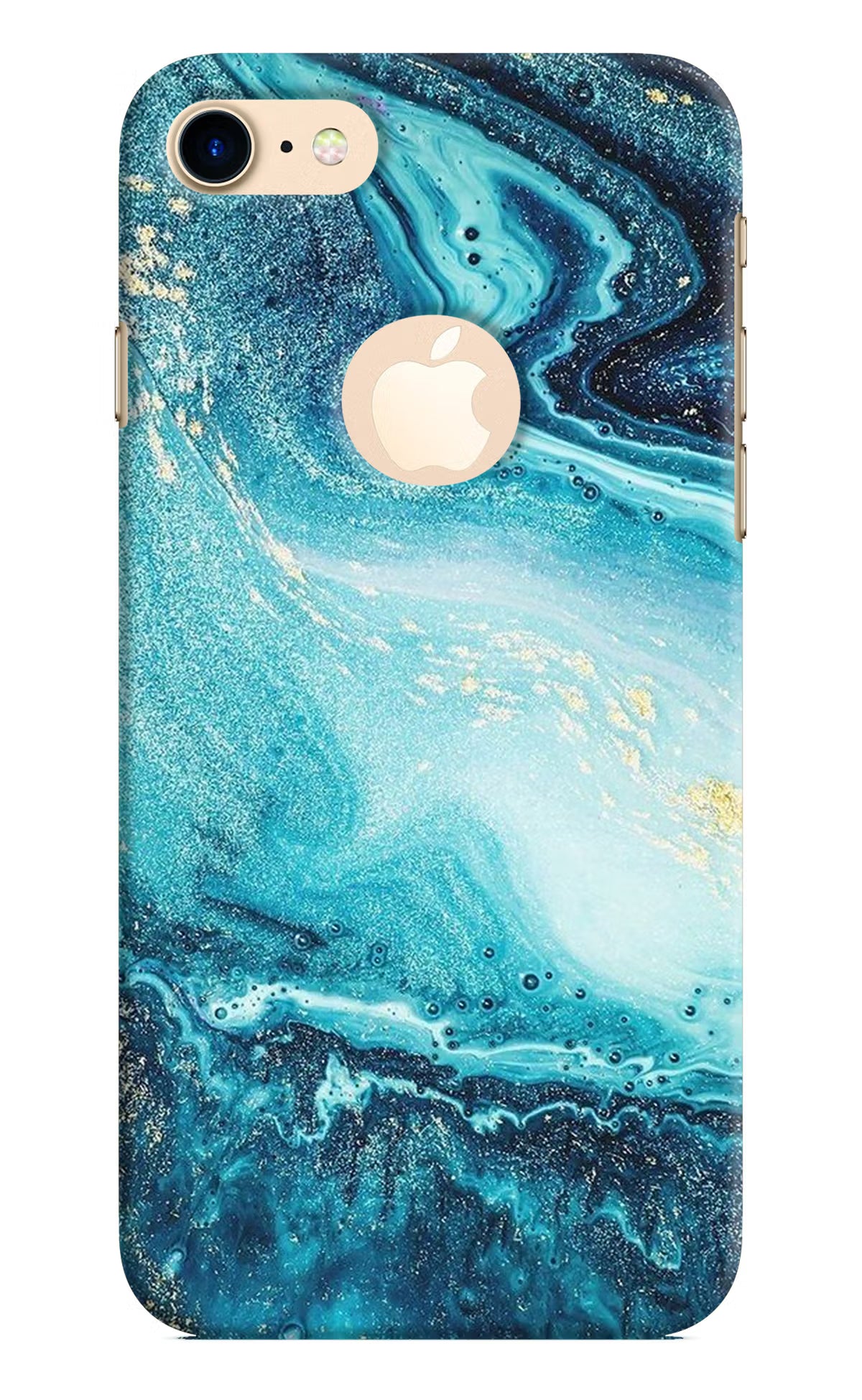 Blue Glitter Marble iPhone 8 Logocut Hard Case Back Cover by Casekaro