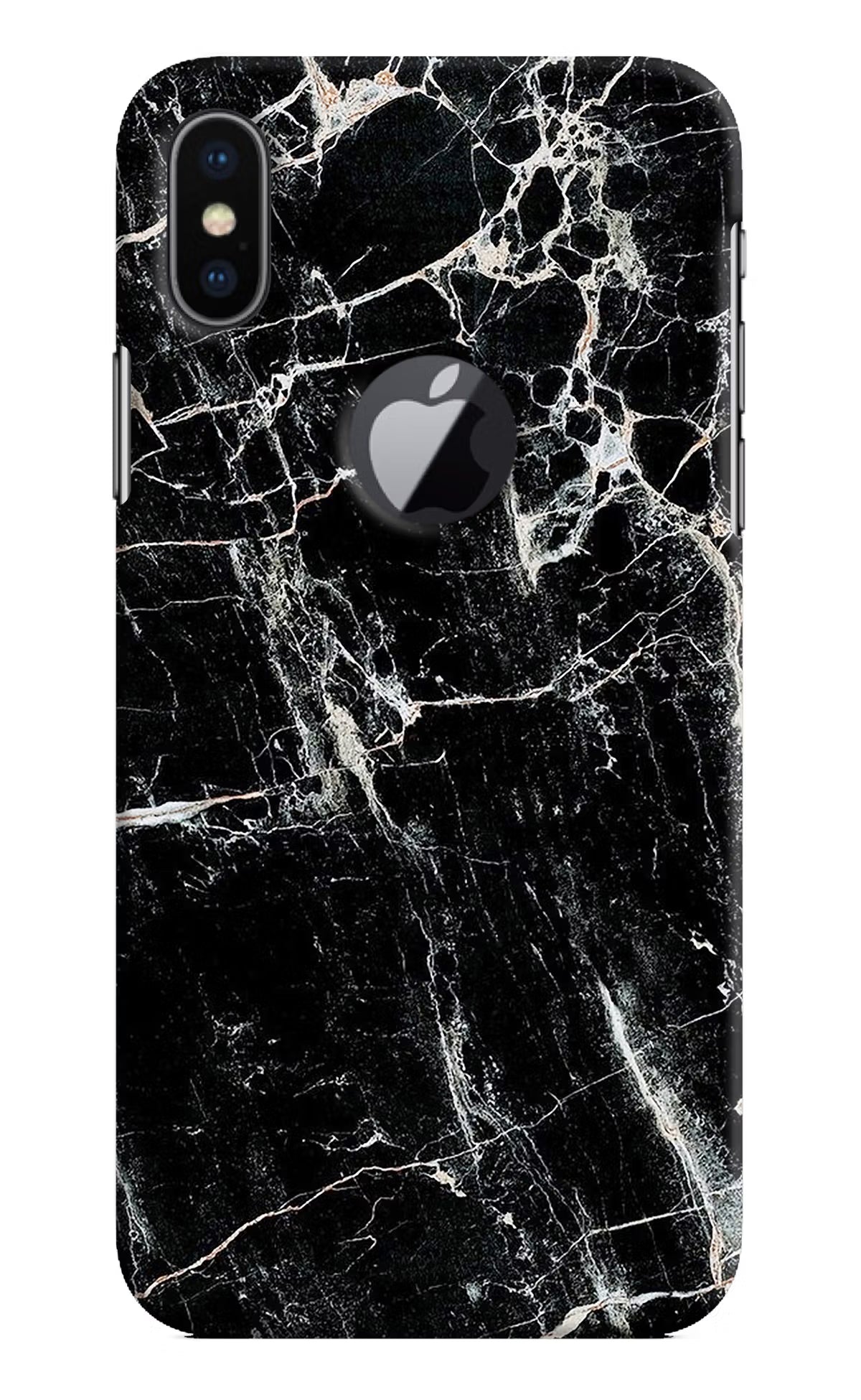 Black Marble Texture iPhone X Logocut Hard Case Back Cover by Casekaro