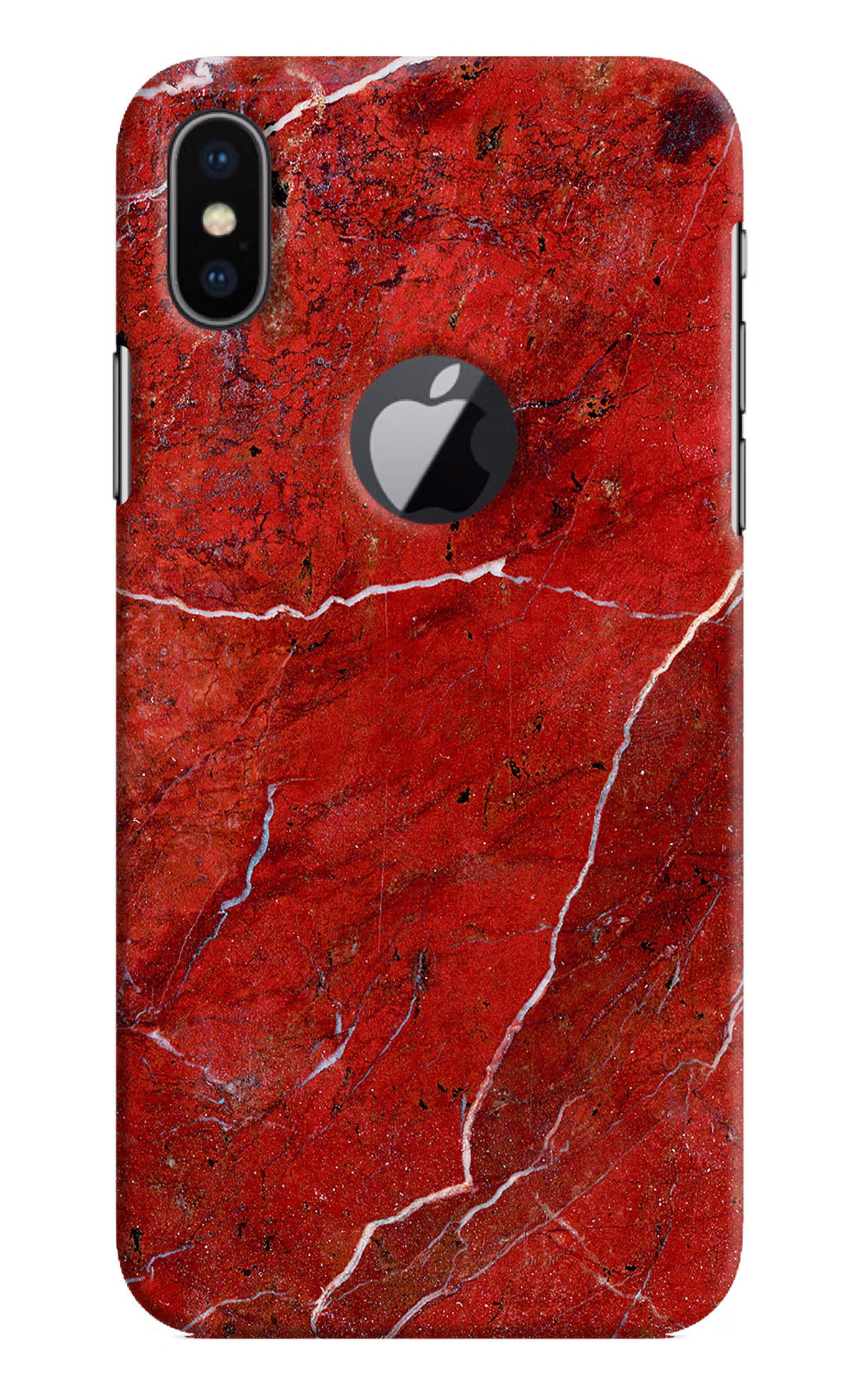 Red Marble Design iPhone X Logocut Hard Case Back Cover by Casekaro