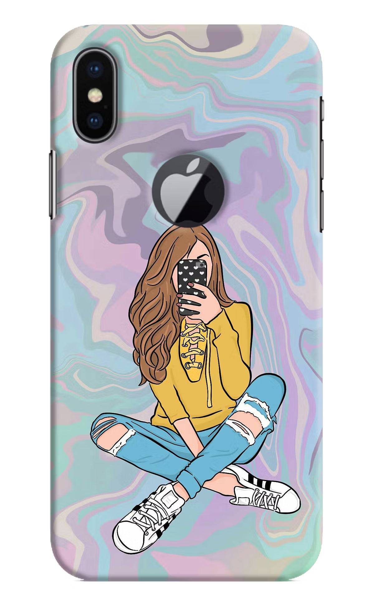 Selfie Girl iPhone X Logocut Hard Case Back Cover by Casekaro