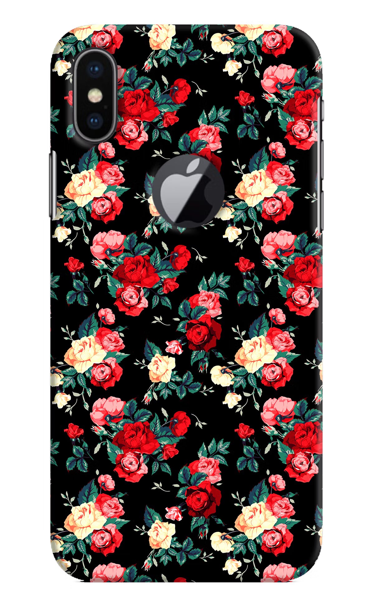 Rose Pattern iPhone X Logocut Hard Case Back Cover by Casekaro