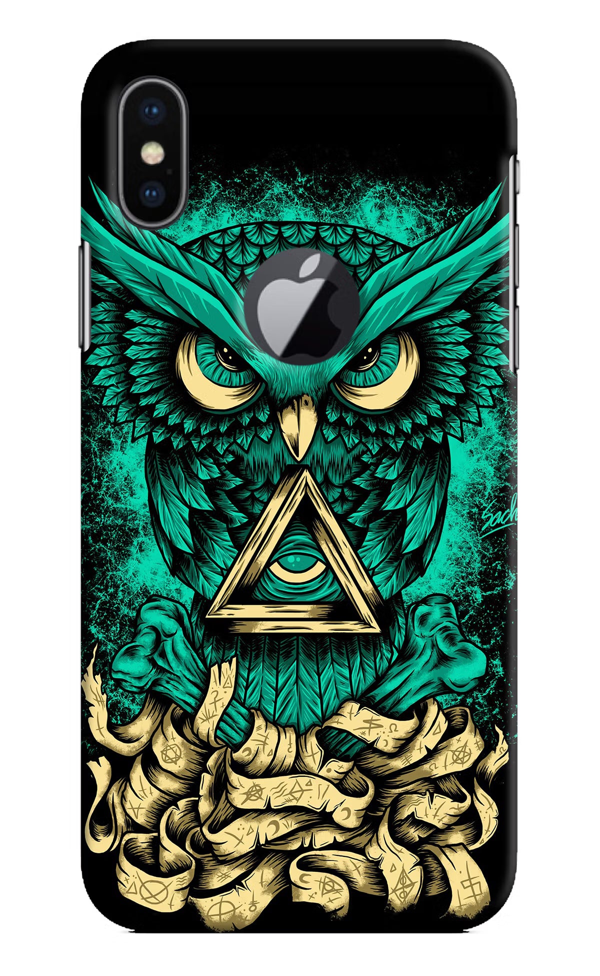 Green Owl iPhone X Logocut Hard Case Back Cover by Casekaro