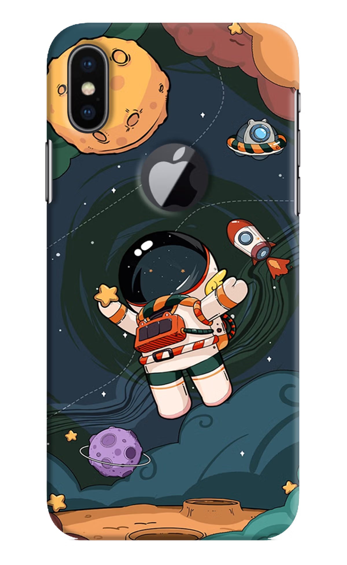 Cartoon Astronaut iPhone X Logocut Hard Case Back Cover by Casekaro
