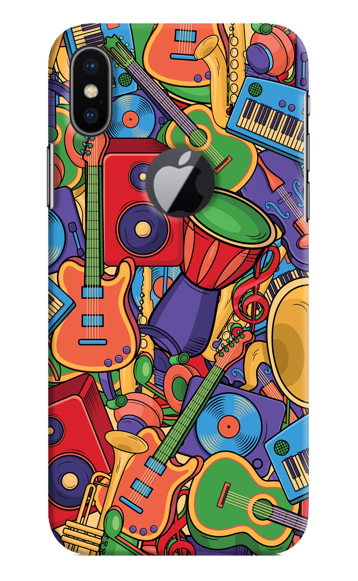Music Instrument Doodle iPhone X Logocut Hard Case Back Cover by Casekaro