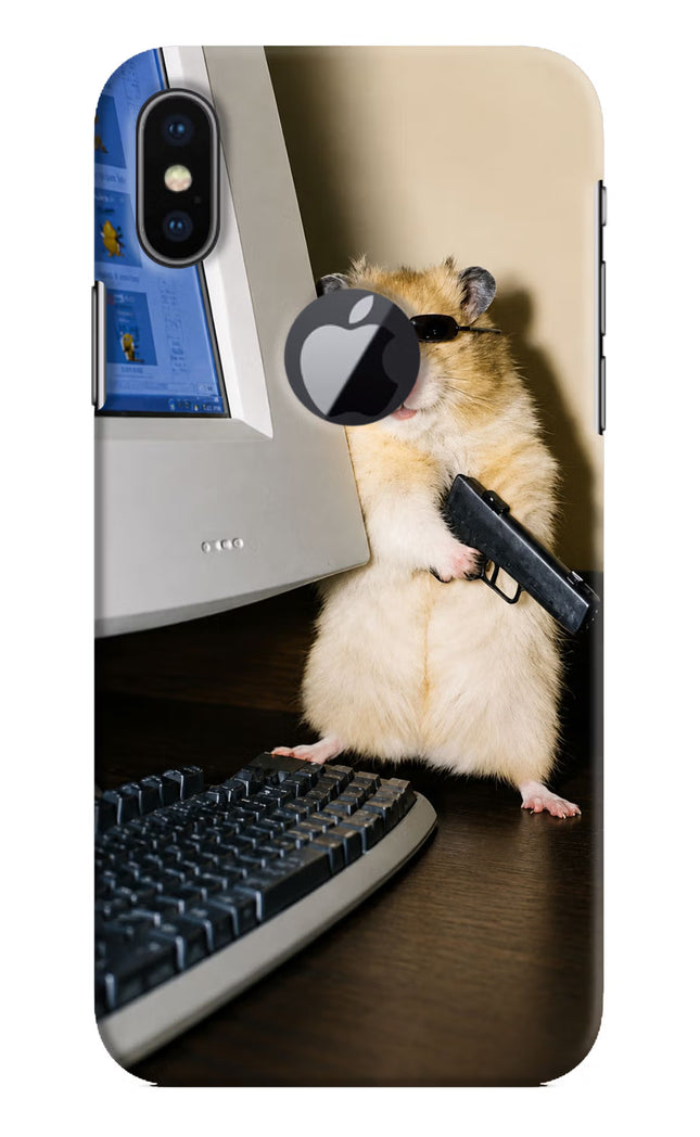 Hacker Hamster iPhone X Logocut Hard Case Back Cover by Casekaro
