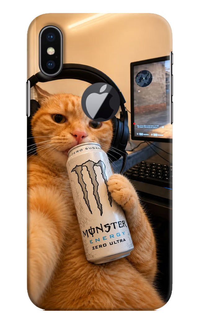Gamer Cat Energy iPhone X Logocut Hard Case Back Cover by Casekaro