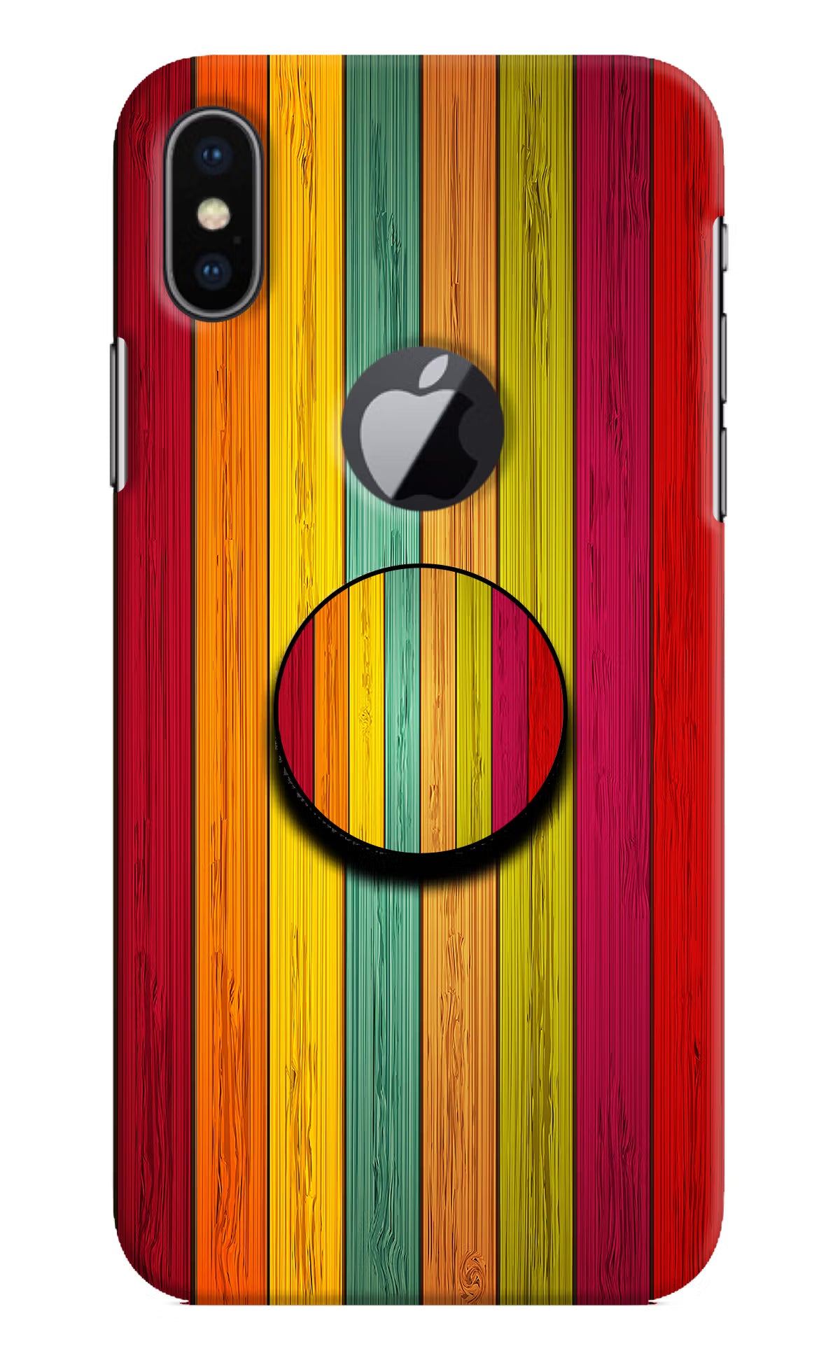 Multicolor Wooden iPhone X Logocut Pop Case by Casekaro