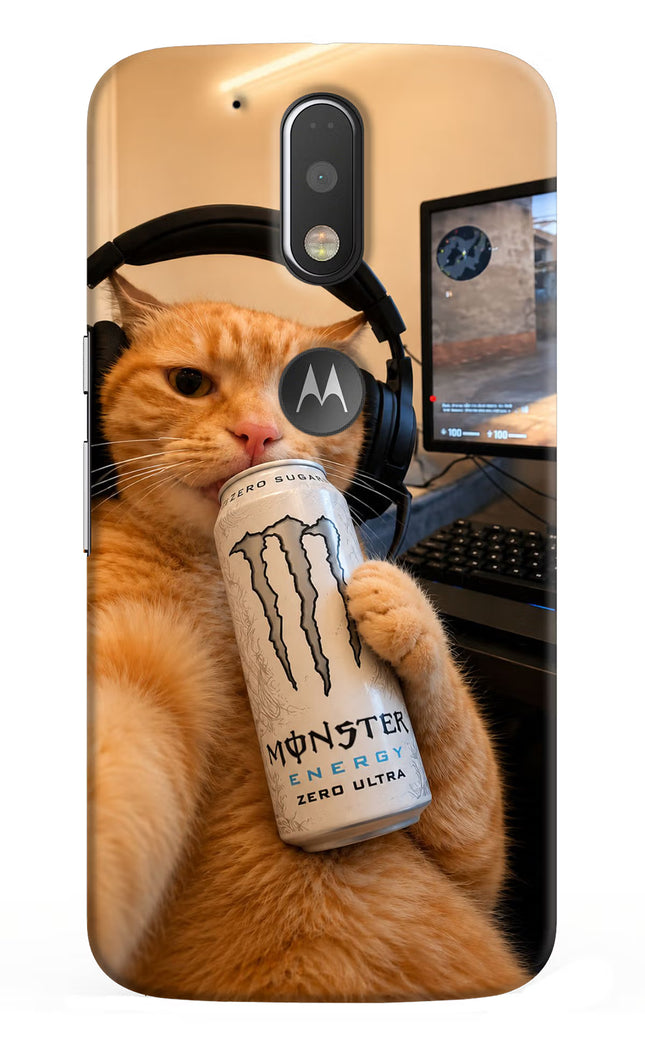 Gamer Cat Energy Moto G4/G4 plus logocut Hard Case Back Cover by Casekaro