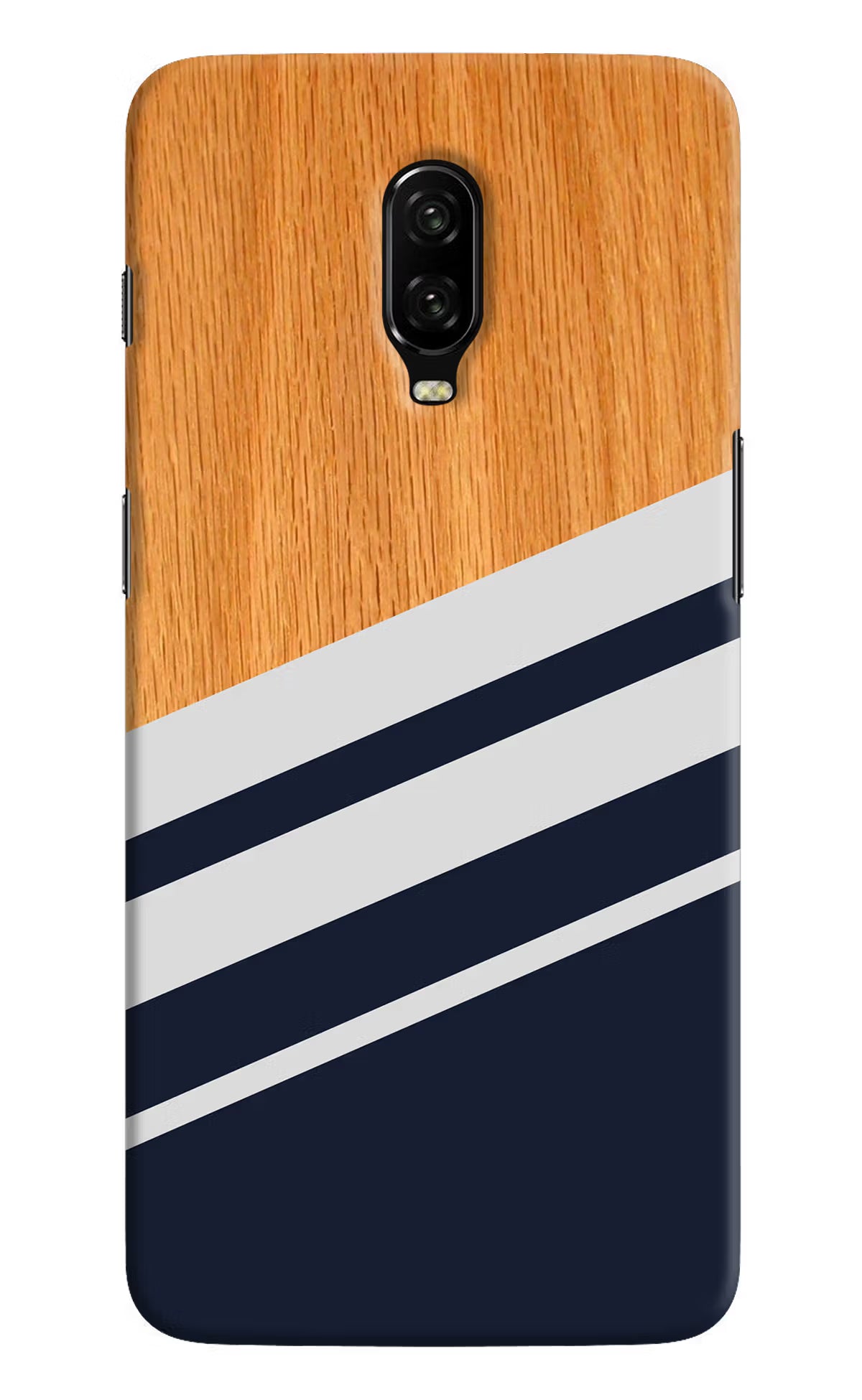 Blue and white wooden Oneplus 6T Hard Case Back Cover by Casekaro