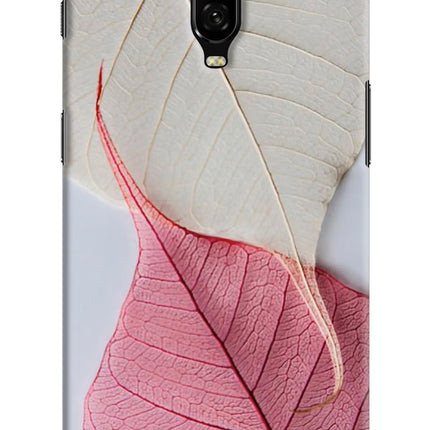 White Pink Leaf Oneplus 6T Hard Case Back Cover by Casekaro