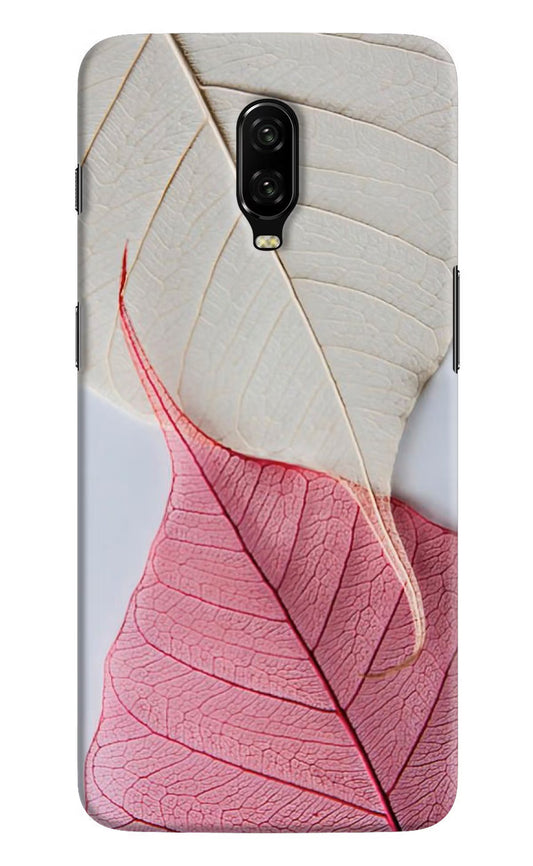 White Pink Leaf Oneplus 6T Hard Case Back Cover by Casekaro