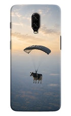 Skydiving Cow Oneplus 6T Hard Case Back Cover by Casekaro
