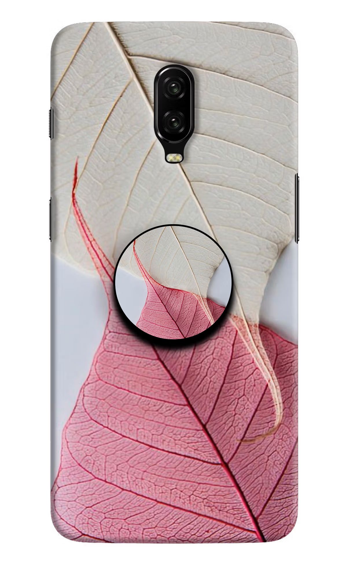 White Pink Leaf Oneplus 6T Pop Case by Casekaro