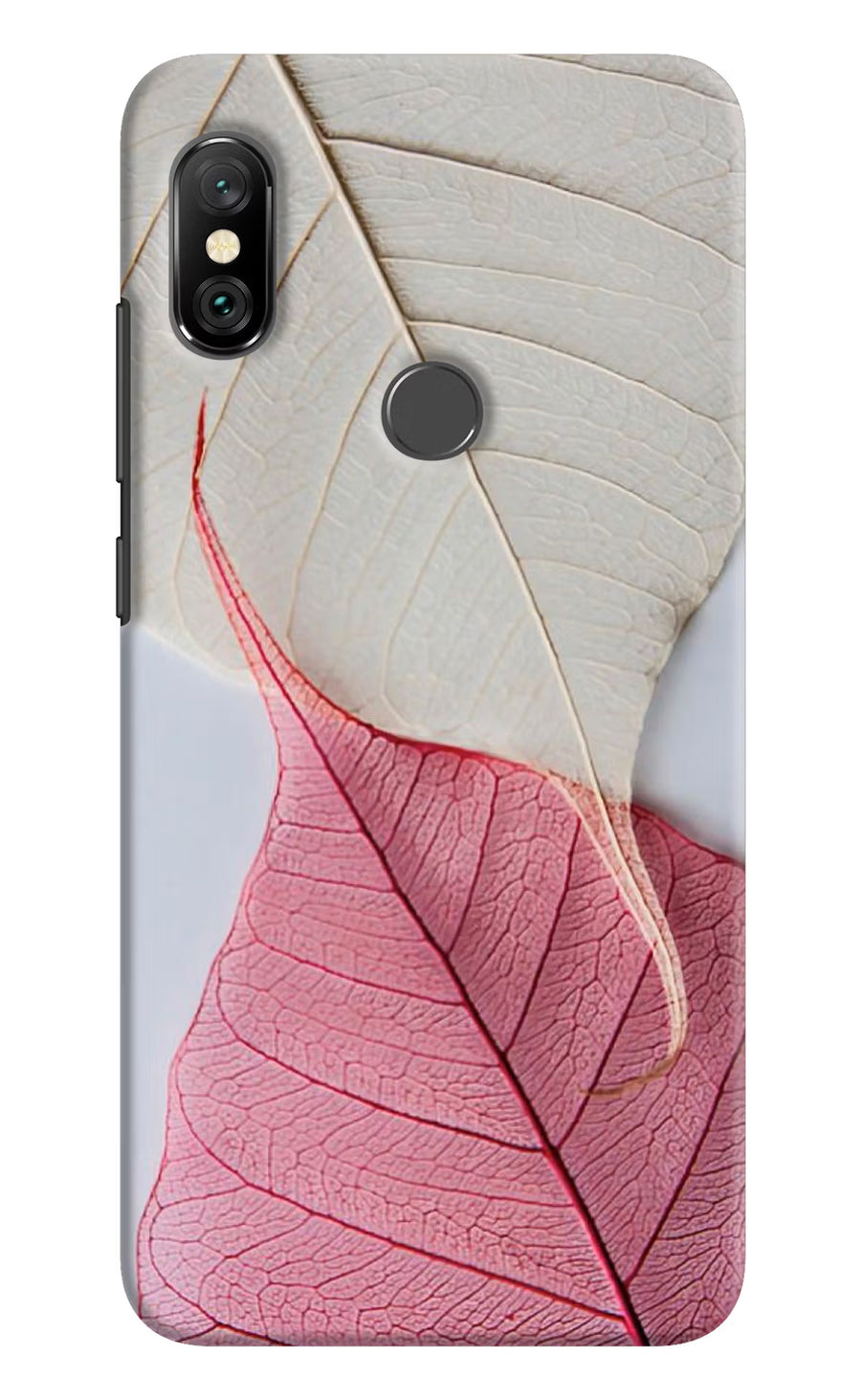 White Pink Leaf Redmi Note 6 Pro Back Cover, Hard case
