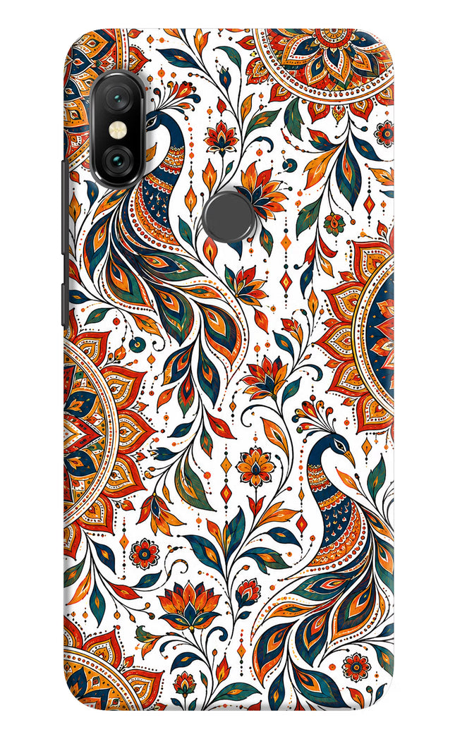 White Mayura Redmi Note 6 Pro Hard Case Back Cover by Casekaro