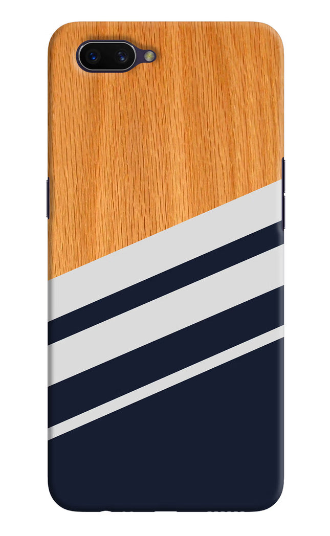 Blue and white wooden Oppo A3S Hard Case Back Cover by Casekaro