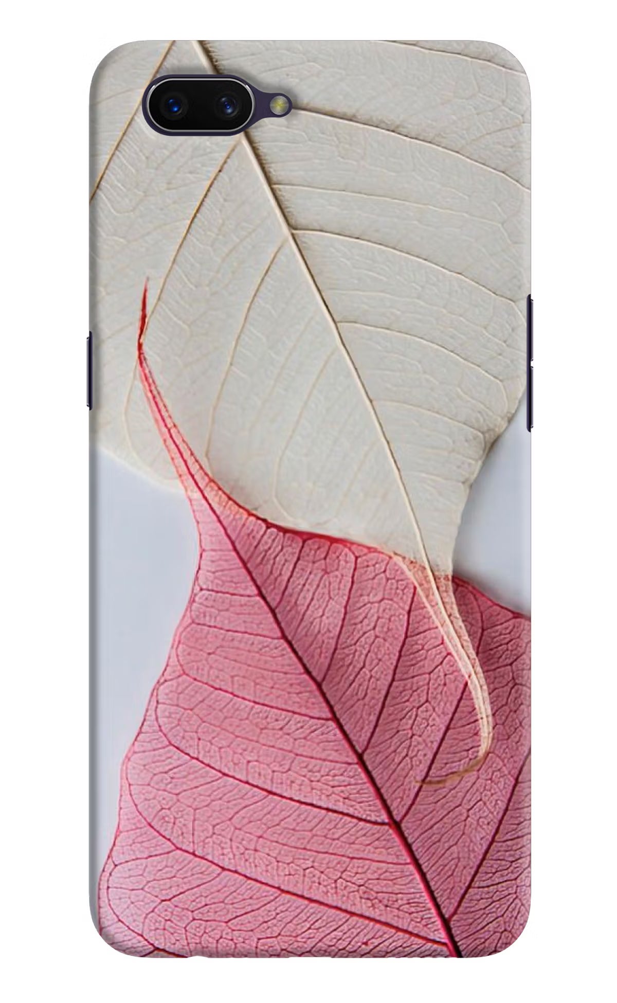 White Pink Leaf Oppo A3S Hard Case Back Cover by Casekaro