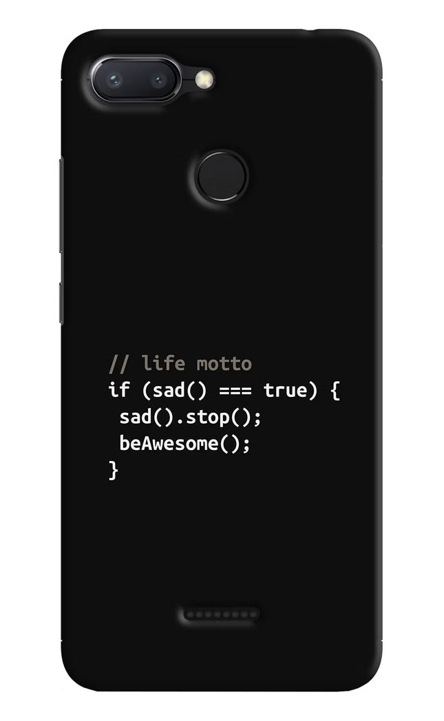 Life Motto Code Redmi 6 Hard Case Back Cover by Casekaro
