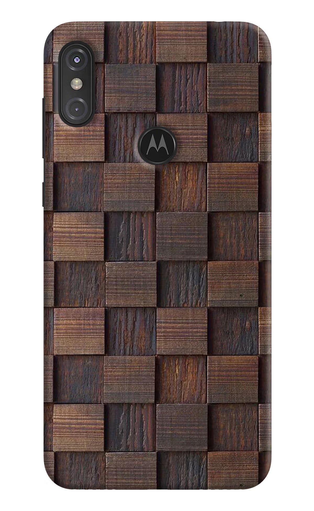 Wooden Cube Design Moto One Power Hard Case Back Cover by Casekaro