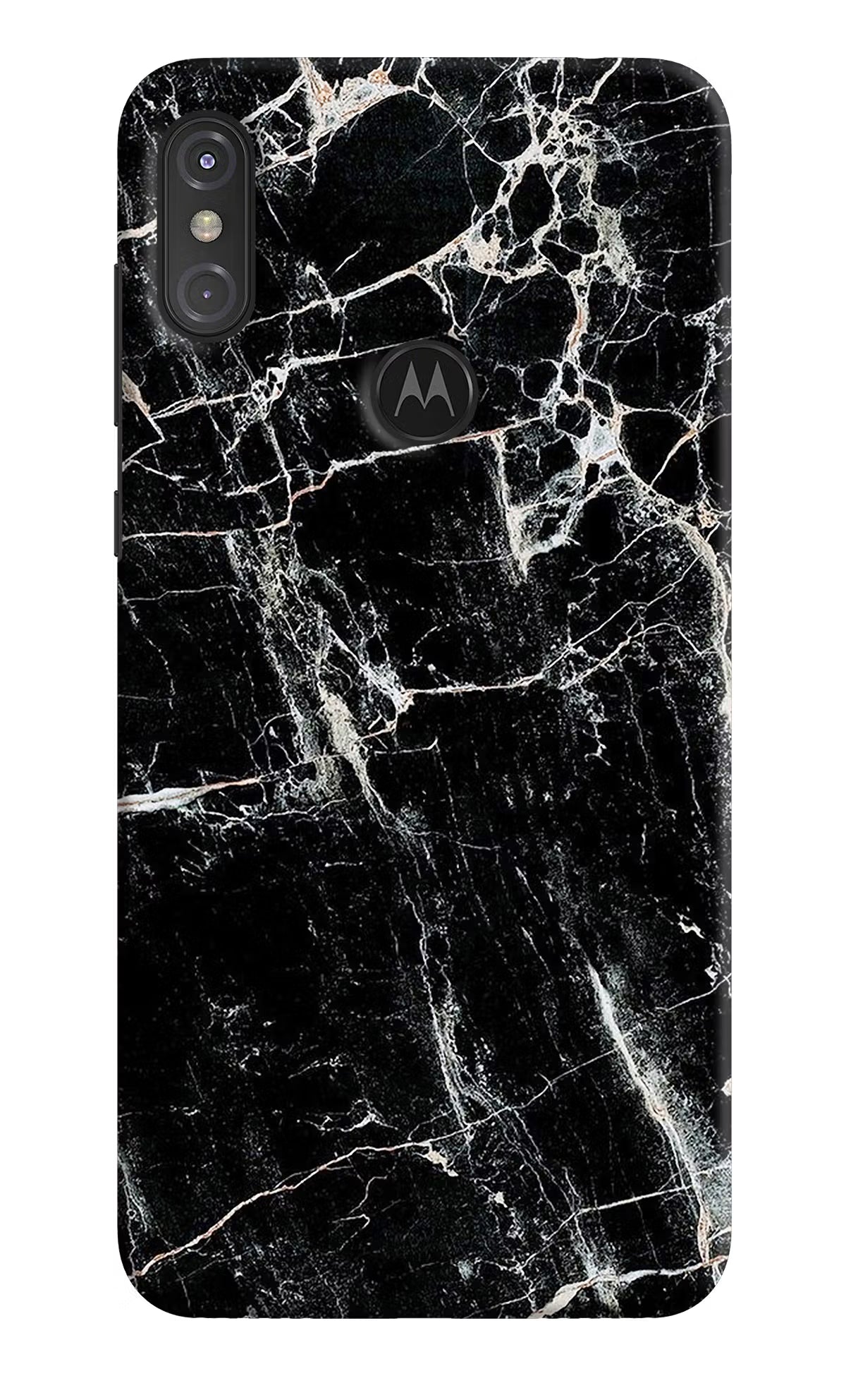 Black Marble Texture Moto One Power Hard Case Back Cover by Casekaro