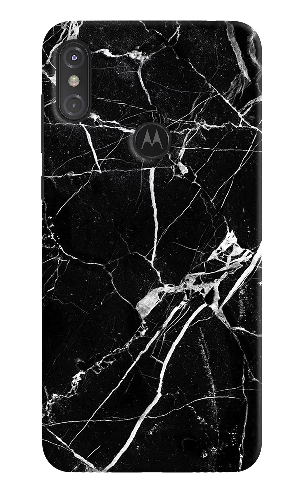 Black Marble Pattern Moto One Power Hard Case Back Cover by Casekaro